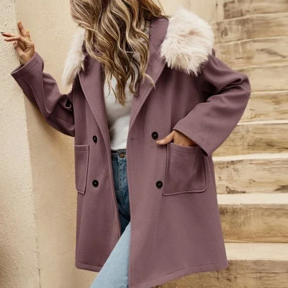 Mauve Purple Womens Hooded Overcoat - Picture 4 of 4